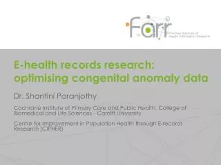 E-health records research : optimising congenital anomaly data
