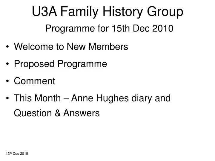 u3a family history group programme for 15th dec 2010