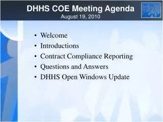 DHHS COE Meeting Agenda August 19, 2010