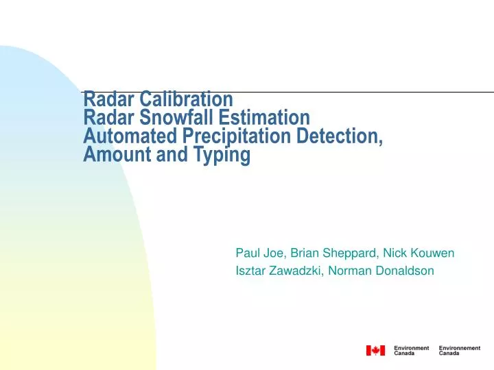 radar calibration radar snowfall estimation automated precipitation detection amount and typing