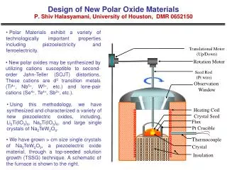Design of New Polar Oxide Materials P. Shiv Halasyamani, University of Houston, DMR 0652150