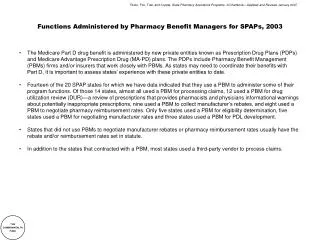 Functions Administered by Pharmacy Benefit Managers for SPAPs, 2003