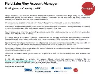 Field Sales/Key Account Manager Nottingham - Covering the UK