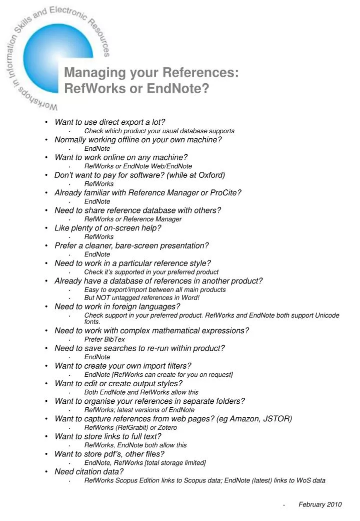 managing your references refworks or endnote