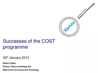 Successes of the COST programme 30 th January 2013