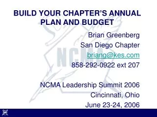BUILD YOUR CHAPTER’S ANNUAL PLAN AND BUDGET