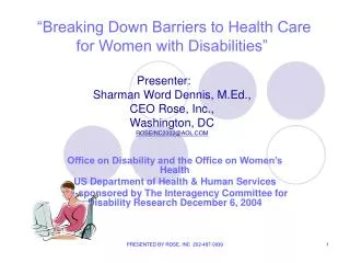 Office on Disability and the Office on Women’s Health US Department of Health &amp; Human Services