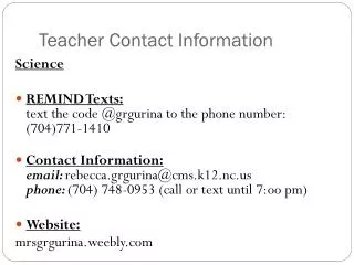 Teacher Contact Information
