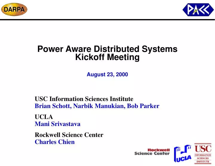 power aware distributed systems kickoff meeting august 23 2000