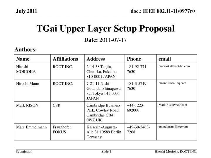 tgai upper layer setup proposal
