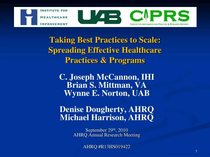 taking best practices to scale spreading effective healthcare practices programs