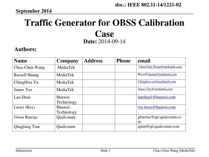 traffic generator for obss calibration case
