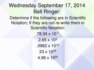 Wednesday September 17, 2014 Bell Ringer: