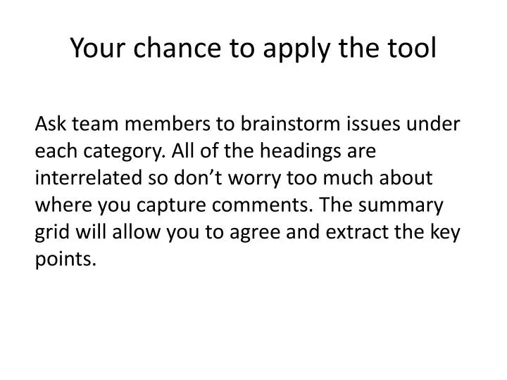 your chance to apply the tool