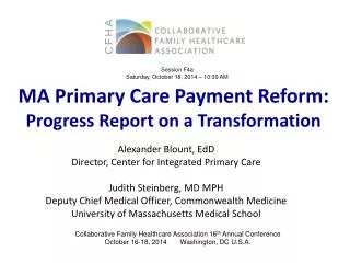 MA Primary Care Payment Reform: Progress Report on a Transformation