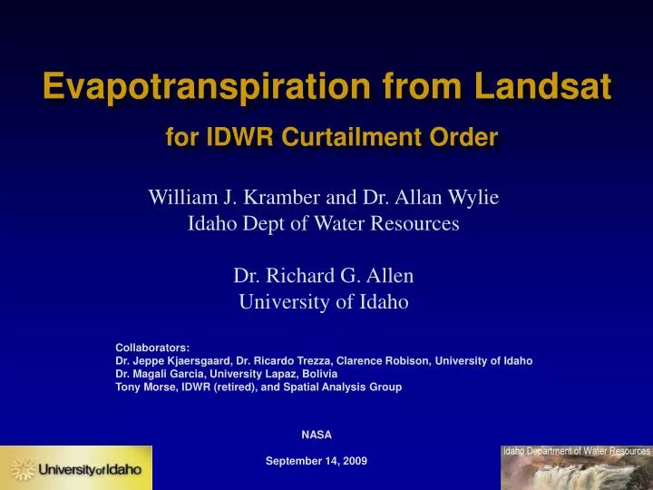 evapotranspiration from landsat for idwr curtailment order