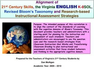 Prepared for the Teachers of Virginia’s 21 st Century Students by Dan Mulligan