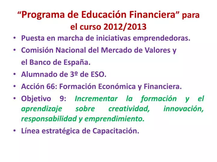 programa de educaci n financiera para el curso 2012 2013