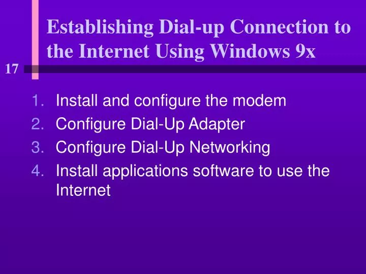 establishing dial up connection to the internet using windows 9x