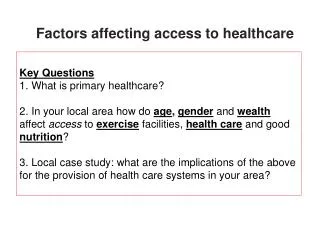 Factors affecting access to healthcare