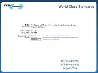 SCP(14)000229 SCP Plenary #65 August 2014