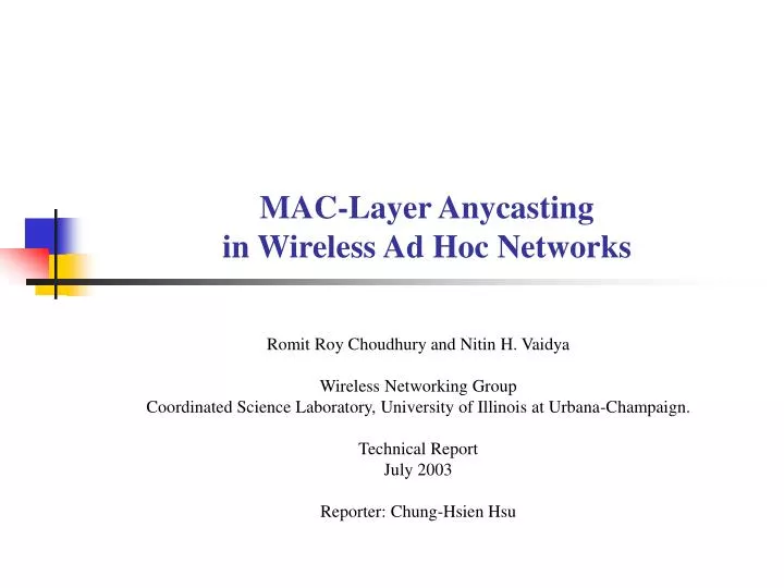 mac layer anycasting in wireless ad hoc networks