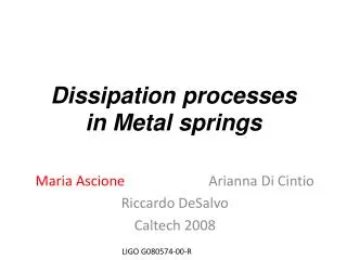 Dissipation processes in Metal springs