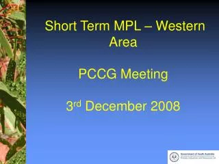Short Term MPL – Western Area PCCG Meeting 3 rd December 2008