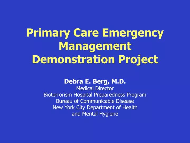 primary care emergency management demonstration project