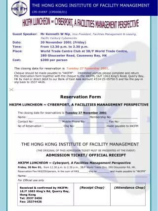 THE HONG KONG INSTITUTE OF FACILITY MANAGEMENT CPD EVENT (CPD008/01)