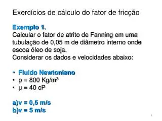 Exercícios de cálculo do fator de fricção