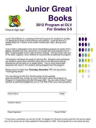 Junior Great Books 2012 Program at OLV For Grades 2-5