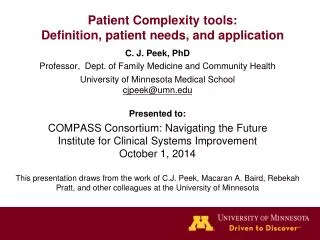 Patient Complexity tools: Definition, patient needs, and application