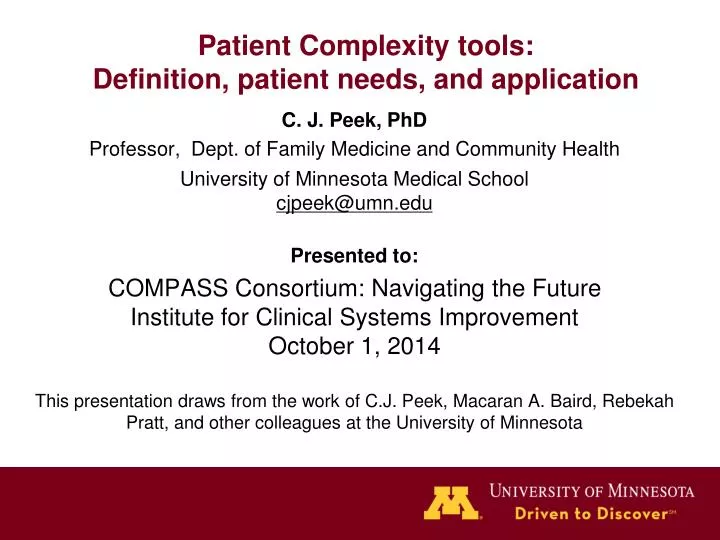 patient complexity tools definition patient needs and application