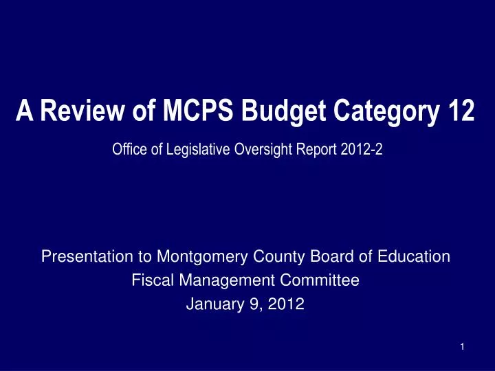 a review of mcps budget category 12
