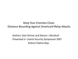 Keep Your Enemies Close: Distance Bounding Against Smartcard Relay Attacks
