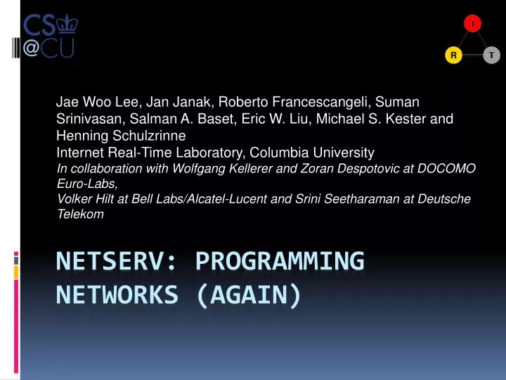 netserv programming networks again