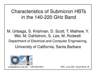 Characteristics of Submicron HBTs in the 140-220 GHz Band