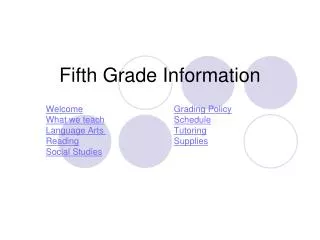 Fifth Grade Information