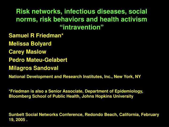 risk networks infectious diseases social norms risk behaviors and health activism intravention