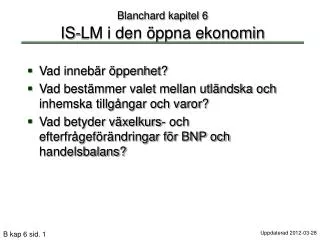 Blanchard kapitel 6 IS-LM i den öppna ekonomin