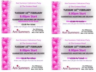 Ann Summers Valentines Party @ The Grotton Hotel TUESDAY 10 TH FEBRUARY 8.00pm Start