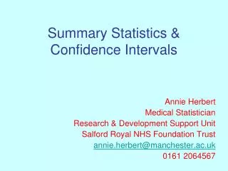 Summary Statistics &amp; Confidence Intervals