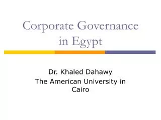 Corporate Governance in Egypt