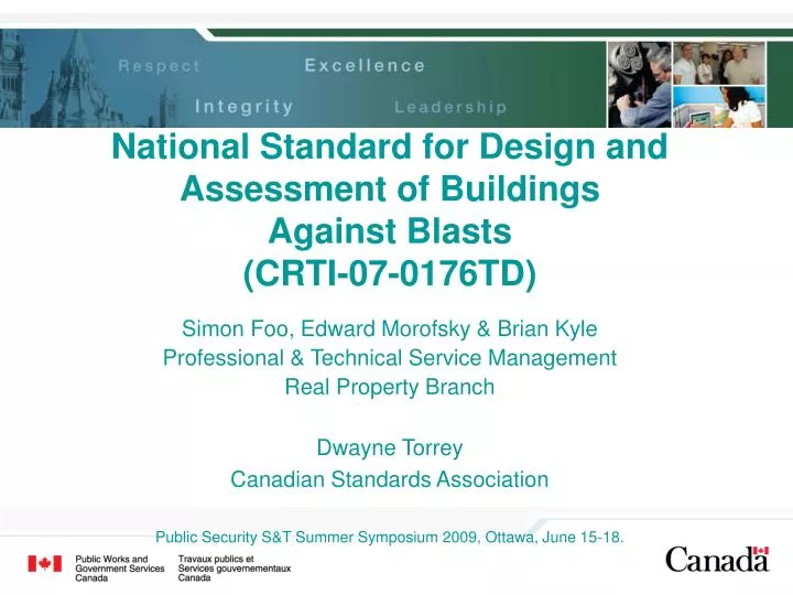 national standard for design and assessment of buildings against blasts crti 07 0176td