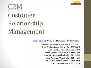 CRM Customer Relationship M anagement