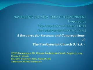 A Resource for Sessions and Congregations of The Presbyterian Church (U.S.A .)