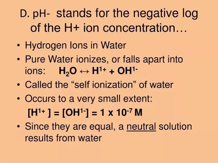 d ph stands for the negative log of the h ion concentration