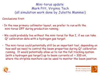 Mini-torus update Mark Pitt, Virginia Tech (all simulation work done by Juliette Mammei)