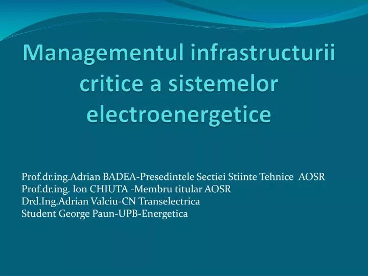 managementul infrastructurii critice a sistemelor electroenergetice